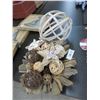 Image 1 : Raw Wooden Decorator Basket w/Asst. Spheres, Wooden Star Fish