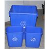 ONE LARGE, TWO SMALL BLUE RECYCLING BINS