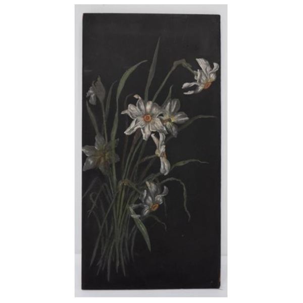 Catherine Boardman, Morris van Ness, Oil on board 1850, Untitled, flowers, 7 l x 1 w x 14 h "