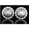 Image 2 : Beautiful 10 mm Tahitian Pearls Halo Stud Earrings in 925 Sterling Silver