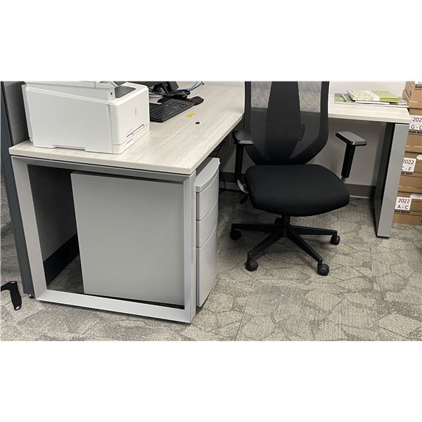 3pc office furniture lot - includes contemporary woodtop L desk w/ rolling filing cabinet & armchair