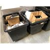 Image 1 : Group of 3 industrial rolling carts full of assorted restaurant clothing - aprons/ chef jackets/ uns
