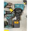 Image 2 : Group of Makita tools - Cordless 18v drill w/ battery, cordless 18v impact driver (no battery), 2 dr