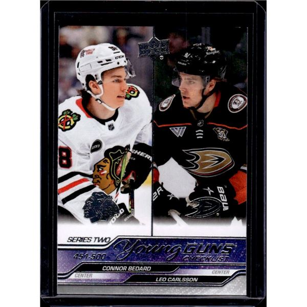 Connor Bedard/Leo Carlsson Youngs Guns Rookie Card Checklist 2023-24 UD Series 2 #500