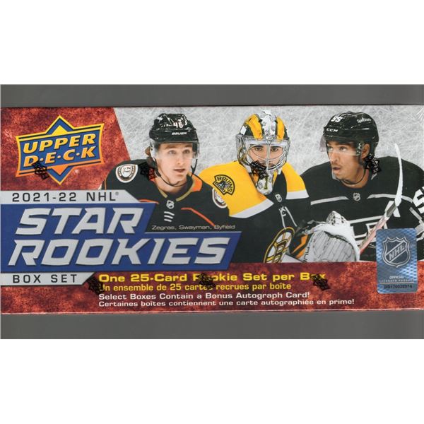2021 - 2022 Star Rookies Box Set. 25 Card box set. Select boxes will have a bonus autograph card.