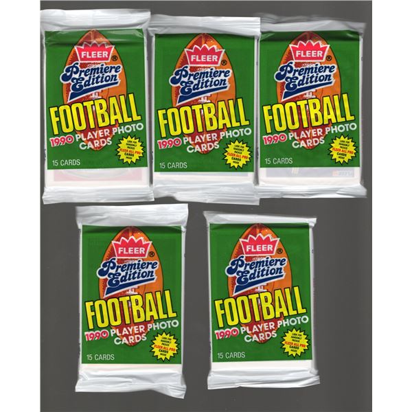 5 Count 1990 Fleer Premiere Edition Football Retail Box Packs 15 Cards per Pack