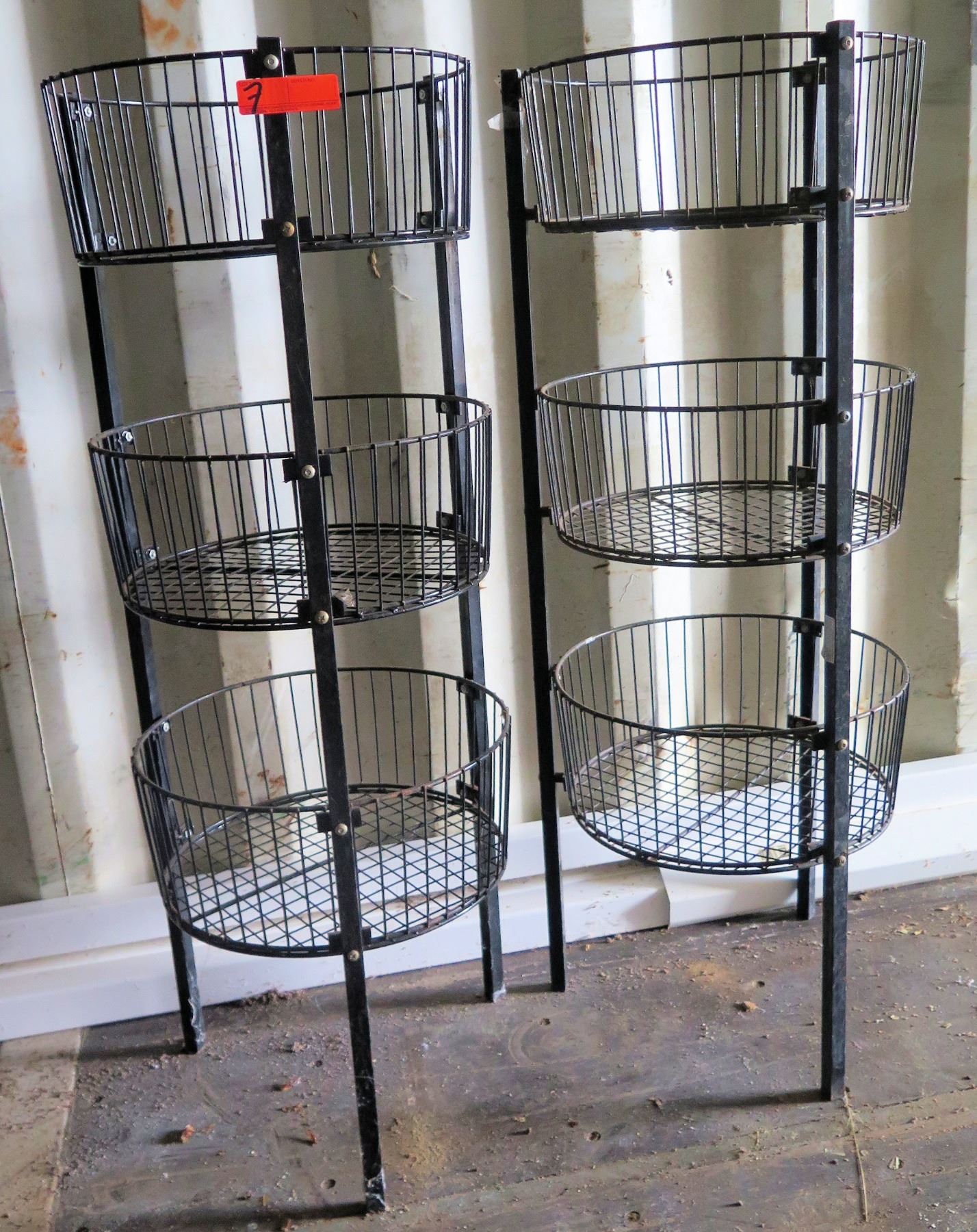 Qty 2 Round Metal 3-Tier Racks w/ Baskets 17