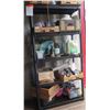 Image 1 : Black 4-Tier Shelf & Contents: Hardware, Cleaning Supplies, Jack, Flashlight, etc
