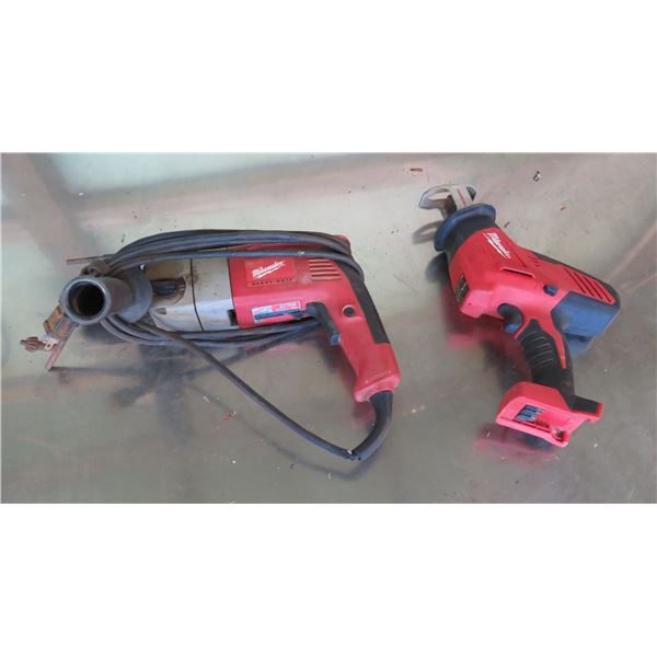 Qty 2 Milwaukee Power Tools 537820 Hammer Drill & 2625 Hackzall