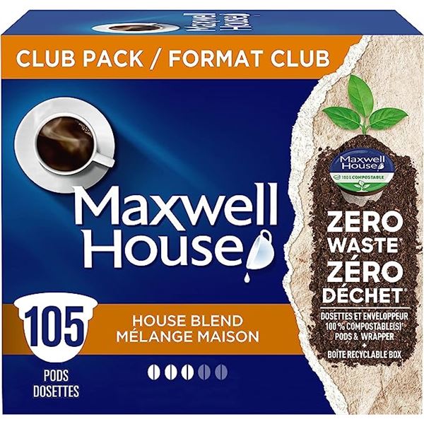 MAXWELL HOUSE CLUB PACK OF 105 KEURIG PODS WITH