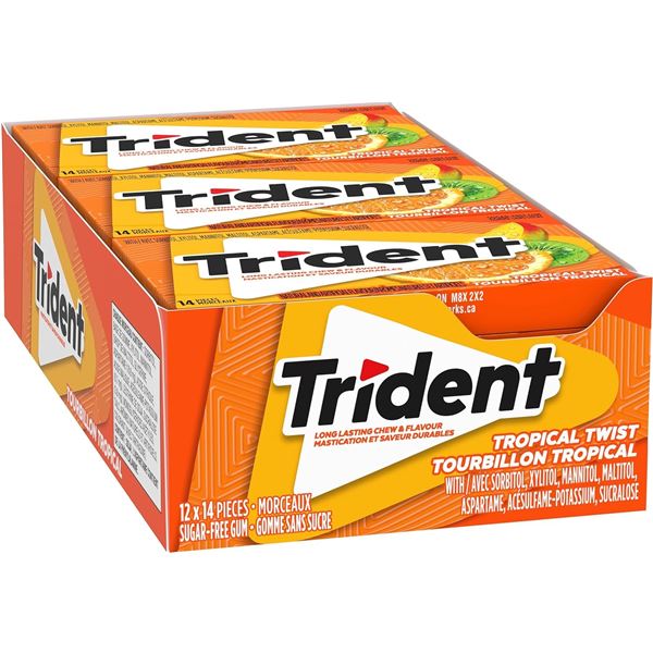 NEW BOX WITH 12 PACKS OF TRIDENT TROPICAL TWIST