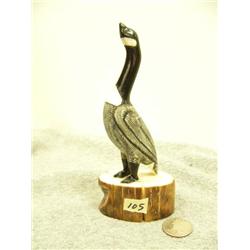 Ivory Canadian goose mounted on fossilized ivory by Tom Menadelook of Diomede, AK 6.25" tall (33)