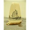 Image 1 : Ivory bark scrimshawed with ship and 2 Orcas mounted on bone by Homer Cole 5.25" tall retail value $