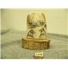 Image 1 : Ivory bark scrimshawed with walrus scene by E.P. 4.5" tall retail value $425.00 (33)