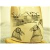 Image 2 : Ivory bark scrimshawed with walrus scene by E.P. 4.5" tall retail value $425.00 (33)