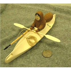 Kayaker of wood by Al Maxim of Gulkana Village 10" long (33)