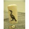 Image 1 : Ivory piece scrimshawed with cormorant and puffin with ivory face on top with inlayed baleen eyes by