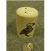 Image 5 : Ivory piece scrimshawed with cormorant and puffin with ivory face on top with inlayed baleen eyes by