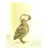 Image 6 : Ivory piece scrimshawed with cormorant and puffin with ivory face on top with inlayed baleen eyes by