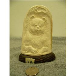 Ivory bark relief carving of a bear - signature in Russian - 4.75" tall (33)