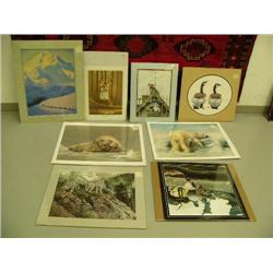 Lot of 11 shrink wrapped prints: Double matted Norman Rockwell of man fixing antenna, Scott McDaniel