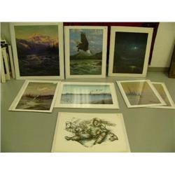 Lot of 11 shrink wrapped prints: James Belcher moonlight scene; "Sunrise" by James Belcher; signed S