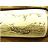 Image 4 : " Mark Well the Whale" scrimshawed whaling scene ivory piece on wood base 4.25" tall retail price $5