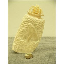 Ivory relief carving with jumping whale and whale's tail with 3 masted ship on top 5.75" (33)