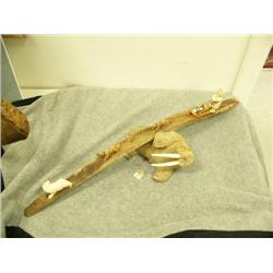 Dog sledding scene chasing a bear with ivory seal, anchor and baleen and ivory harpoon in sled made 