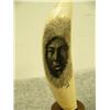 Image 2 : Whales tooth scrimshawed with Eskimo man's face mounted on wood 3 3/8 long by H.S.K. (33)