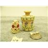 Image 1 : Lot of 2: cedar basket with lid, duck and flowers 2" and cedar thimble with flowers 1.25" (33)