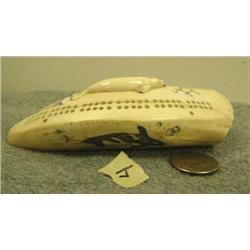 Ivory cribbage board 5.5" long with carved seal and scrimshawed seal and Orca by William Luke 5.5" (