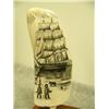 Image 2 : Whales tooth scrimshawed with sailing ship and whale and harpoon mounted on wood 6.75" tall retail v
