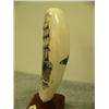 Image 5 : Whales tooth scrimshawed with sailing ship and whale and harpoon mounted on wood 6.75" tall retail v