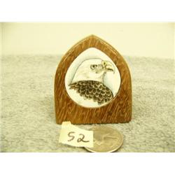 Wood with ivory inset scrimshawed with bald eagle's head by L.A. 2 3/8" retail price $230.00 (33)