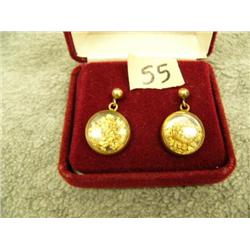 Pair of glass encased gold flake earrings (33)
