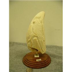 Whales tooth carving with parrot and sinking ship 8.25" tall (33)