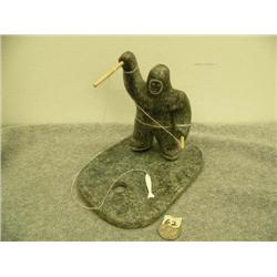 Soapstone ice fisher with ivory fish 6.25" (33)