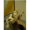 Image 8 : 3 ivory carved Eskimos in bone umiak with white baleen sail harpooning fossilized ivory beluga with 