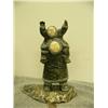 Image 1 : Soapstone Eskimo with child on shoulders, both with ivory faces on soapstone base by  E.S. 3.75" tal