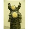 Image 2 : Soapstone Eskimo with child on shoulders, both with ivory faces on soapstone base by  E.S. 3.75" tal
