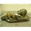 Image 1 : 2 soapstone bears on soapstone base one with ivory salmon in mouth 12.5" base 4.5" tall by E.S. (33)