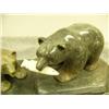 Image 2 : 2 soapstone bears on soapstone base one with ivory salmon in mouth 12.5" base 4.5" tall by E.S. (33)