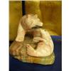 Image 5 : Pink soapstone bear with baleen salmon and seal mounted on soapstone by E.S. 9" tall 13.5" wide (33)