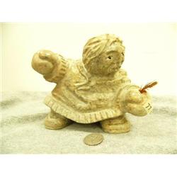 Soapstone dancer - missing feathers - with inset baleen eyes by E.S. 6.5" tall retail value $350.00 