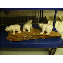 3 white soapstone bears mounted on soapstone 8" tall 36" wide (33)