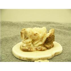 3 carved ivory walrus mounted on bone by A.W.S. 1.75" tall 3.25 wide retail value $365.00 (33)
