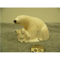 Carved ivory polar bear with 2 cubs 2.5" tall by Kiyuklook (33)