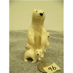 Bone polar bear with 3 cubs by H.B.S. 3" tall (33)