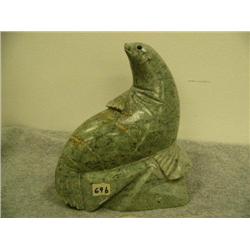 CHOICE on 2: soapstone seal with marble eyes by E.S. 7.5" tall (33)